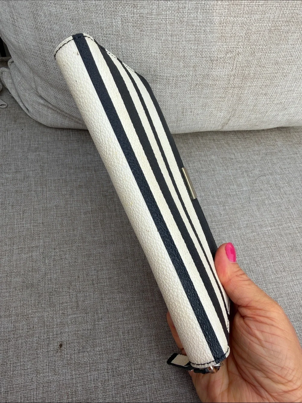 kate spade Black and White Striped Tote with Beige Handles and Matching Wallet